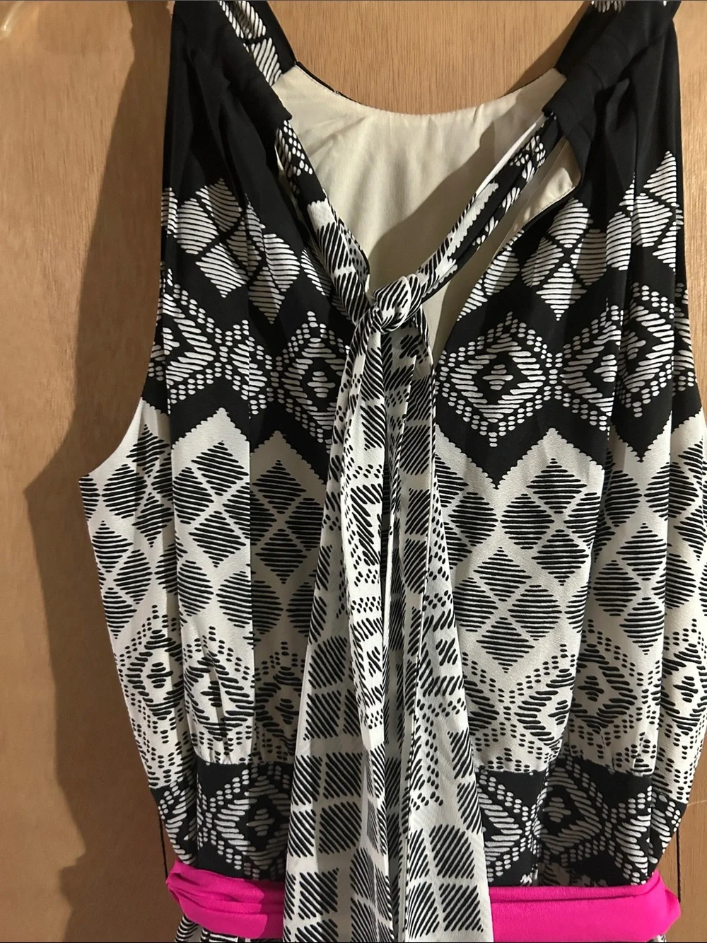 Eliza J Black & White Geometric Maxi Dress with Pink Belt